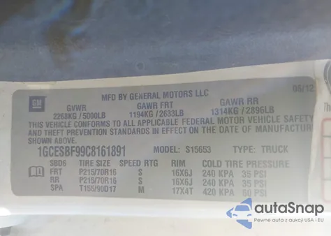 2012 Chevrolet Colorado Work Truck z USA, uszkodzony, nr VIN 1GCESBF99C8161891